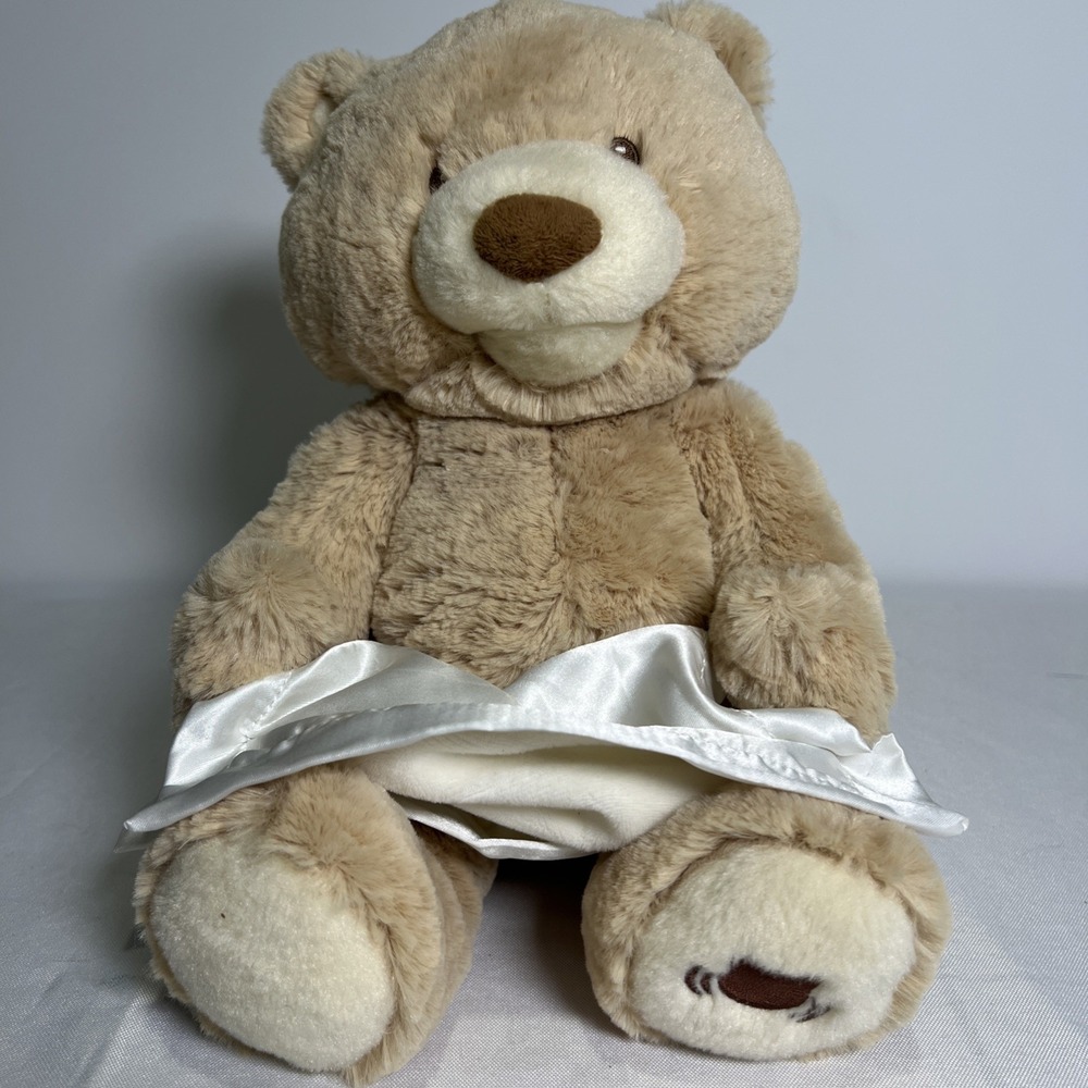 Baby Gund Peek A Boo Teddy Bear Cream Plush Talking Moving Stuffed Animal Toy